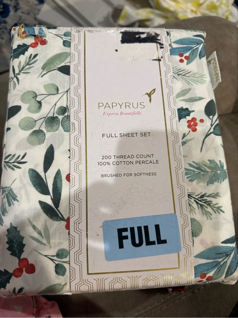 Papyrus Full Sheet Set in Holiday Green & Red - 200 TC Cotton Percale